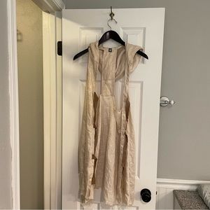 Abejas Boutique Shimmer Gold Linen Hooded Vest with Leather Straps Large